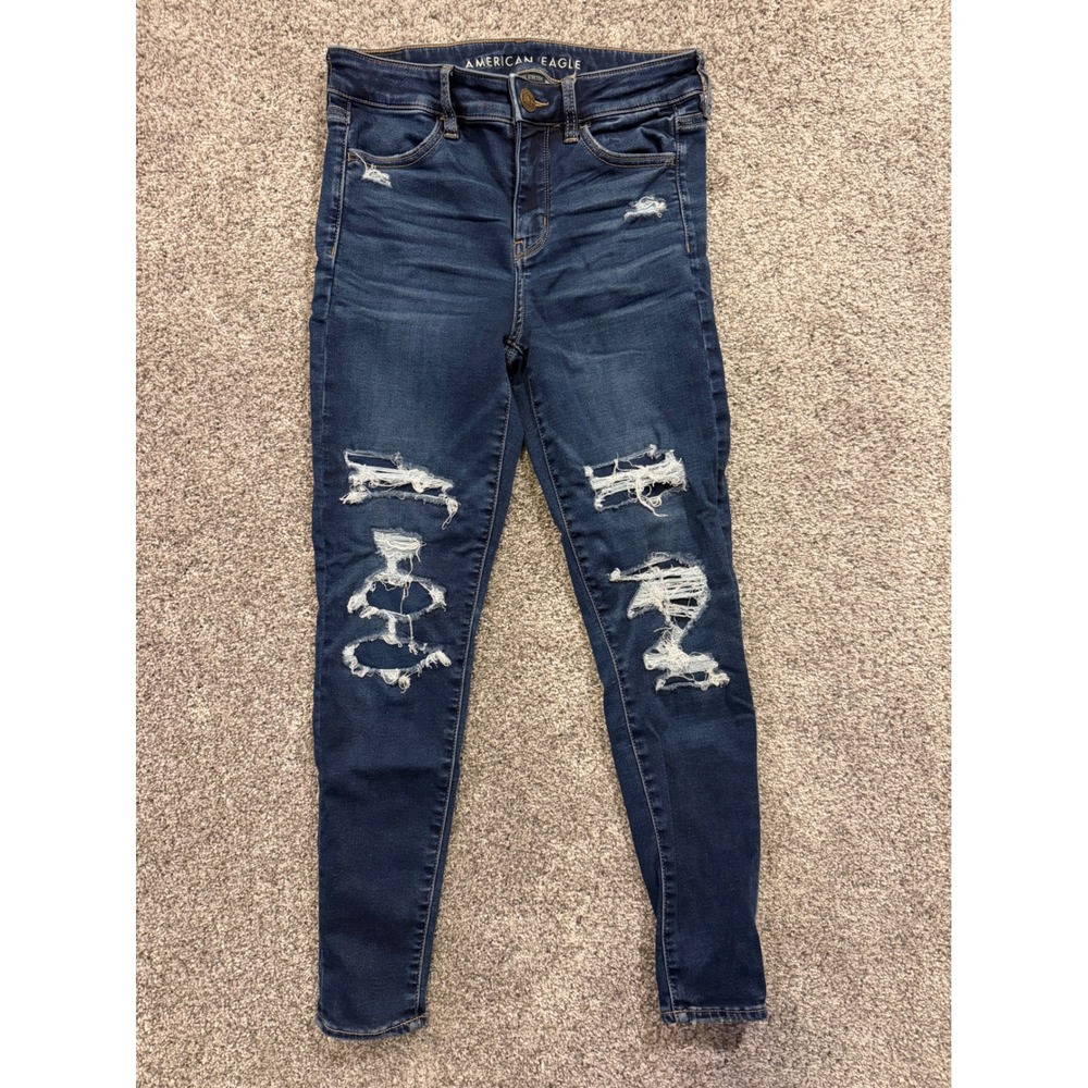American Eagle Jeans Womens 4 Short Blue Hi-Rise Jegging Distressed Stretch